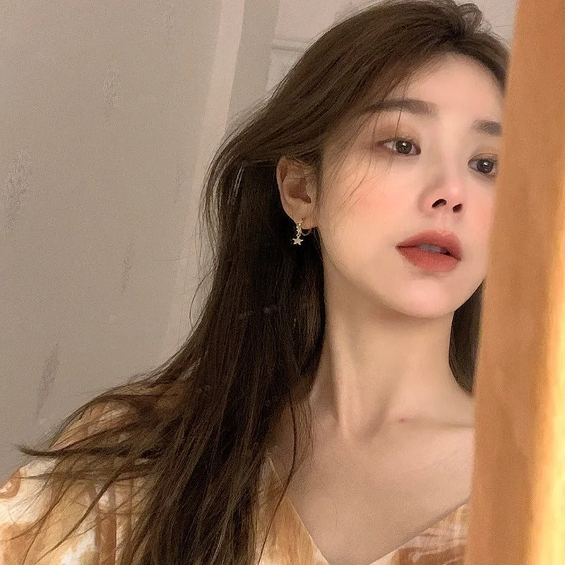 Fashion Small Simple Rhinestone Star Ear Buckle Hoop Earrings For Women Punk Cross Moon Sun Earrings Party Jewelry
