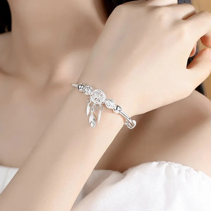 Luxury 925 Silver Bead Ball Bracelet Women Adjustable Jewelry