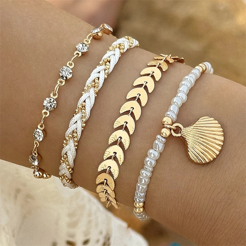 4pcs Colorful Zircon Bead Bracelets for Women Ethnic Summer Jewelry Set