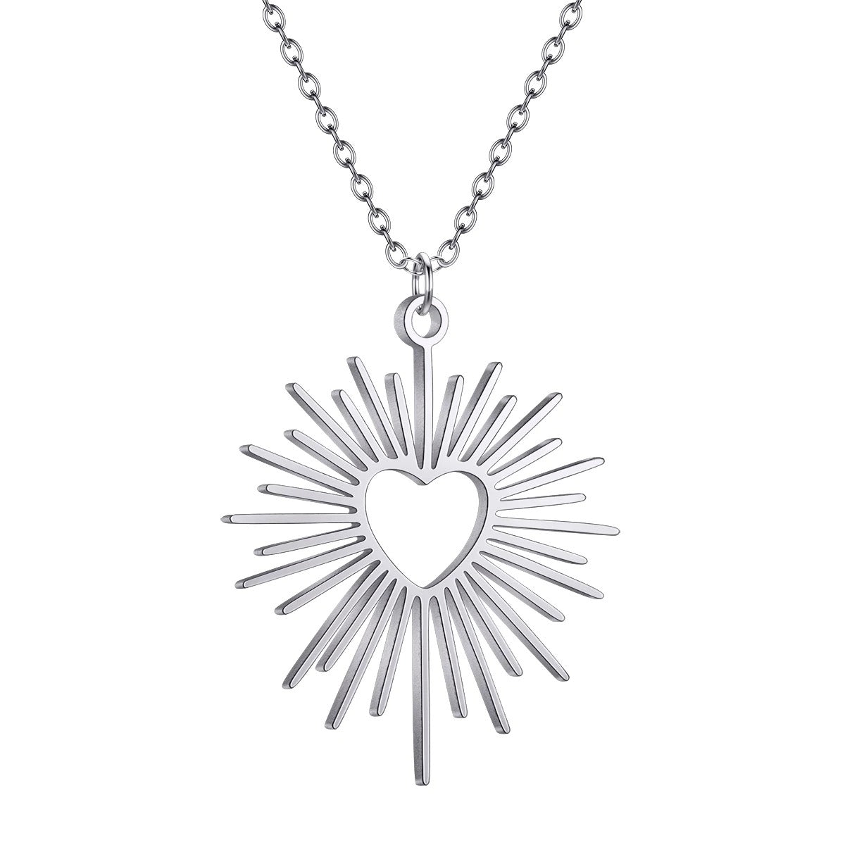 Geometric Heart Sun Pendant Necklace Stainless Steel Choker Neck Chain Women Fashion Jewelry Gift For Mother Lover