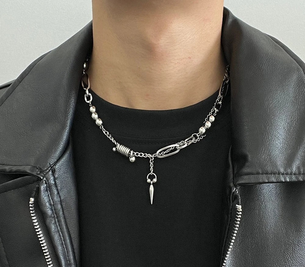 Rivet Pendant Necklace For Man Woman Punk Titanium Steel Splicing Clavicle Sweater Chain Unisex Jewelry Accessories