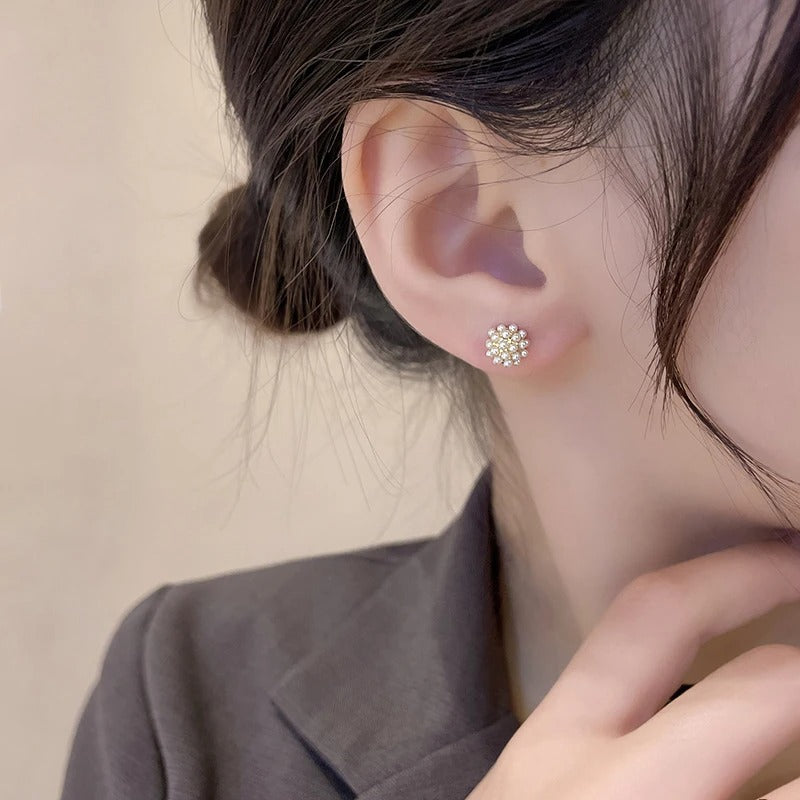 Japanese Korean New Style Simple Exquisite Pearl Rhinestone Geometric Fashion Earrings