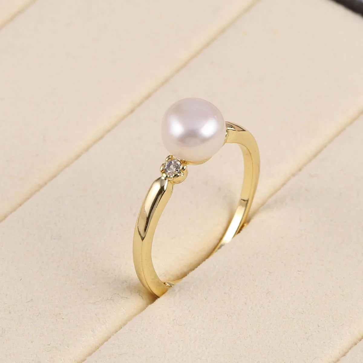 Natural Freshwater Pearl Stackable Ring Fine Zinc Alloy Wedding Jewelry for Women