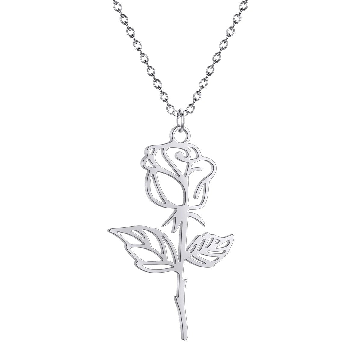 Stainless Steel Necklace Flower Charms Chain Rose Flower Pendant Necklaces For Women Female Gifts