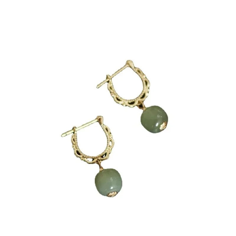 Gold Hetian Jade Lace Flower Jasper Earrings for Women and Girls Jewelry