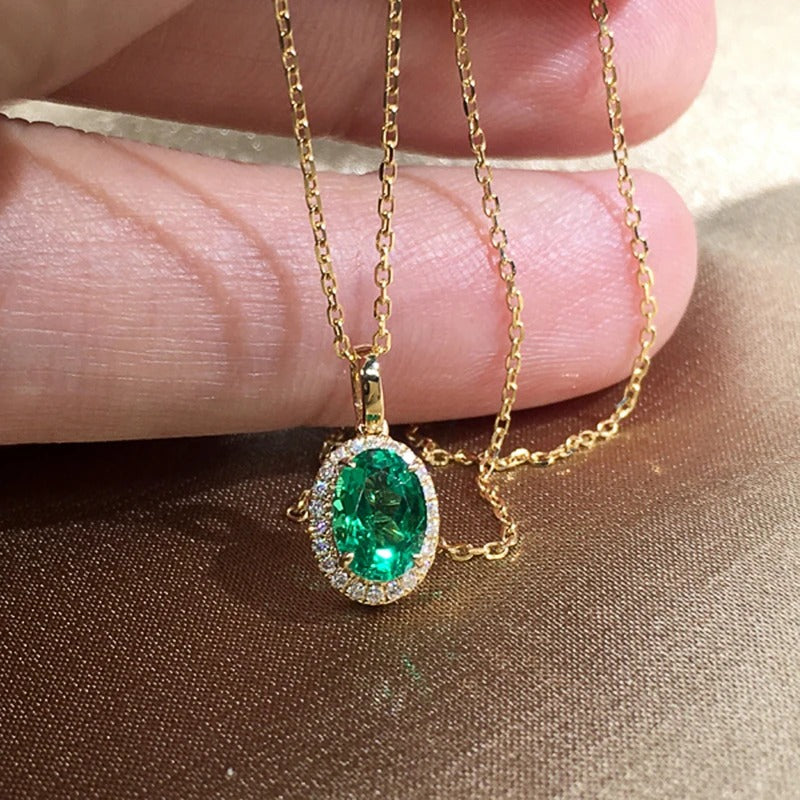 Simple and Elegant Green Cubic Zirconia Gold Color Necklace Women Wedding Anniversary Party Fashion Accessories Jewelry