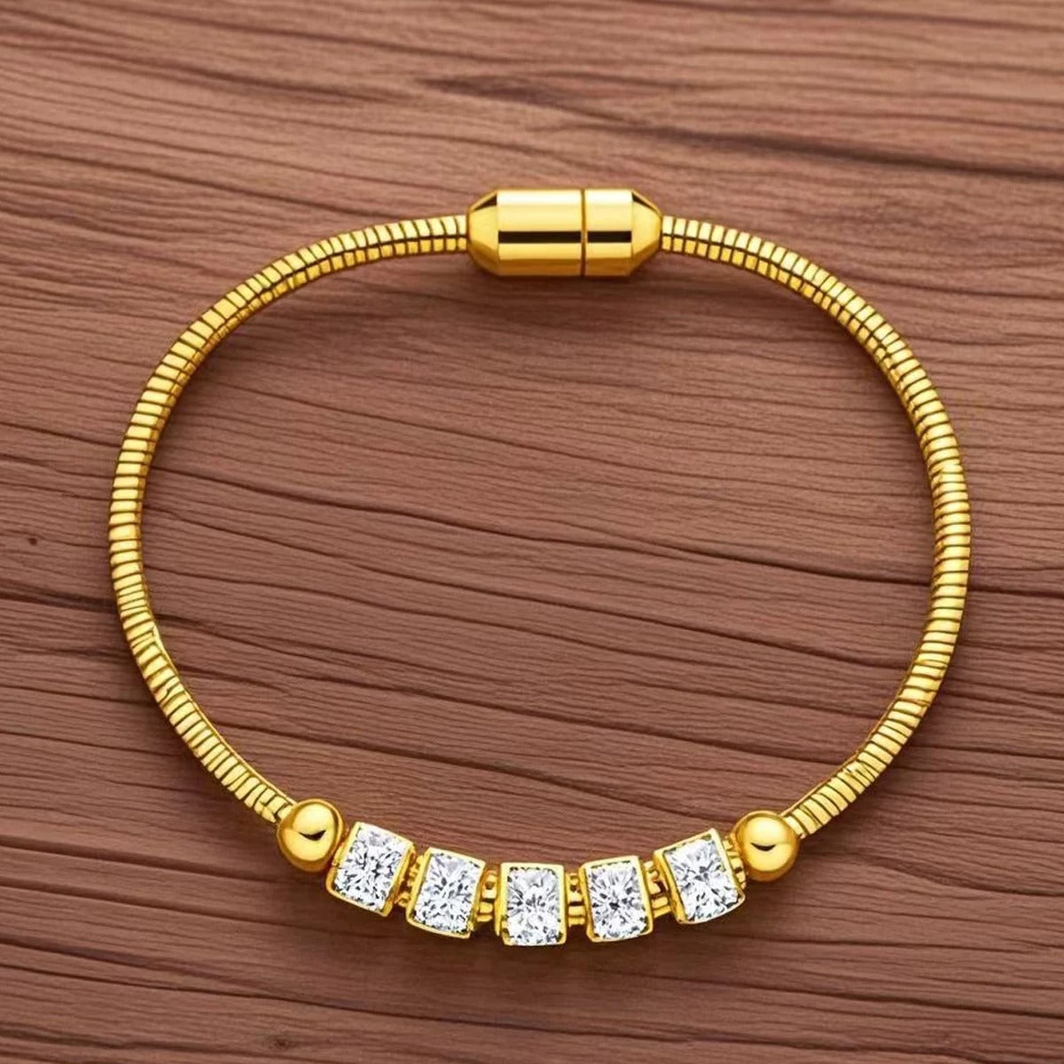 Gold Rhinestone Beaded Bracelet Stainless Steel Women Jewelry