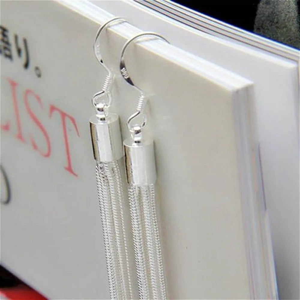 Elegant Jewelry Fashion Women Noble Tassels Silver Plated Long White Hook Dangle Chain Earrings