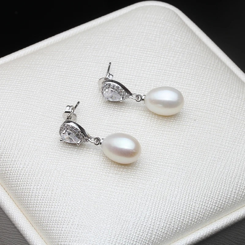 Vintage 925 Sterling Silver Freshwater Pearl Earrings – Elegant Bridal & Gift Jewelry for Women