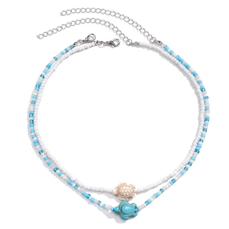 Starfish Necklace - Surf & Beach Jewelry Starfish Turtle Beaded Choker Necklaces, Adjustable Necklaces, Ocean Gift