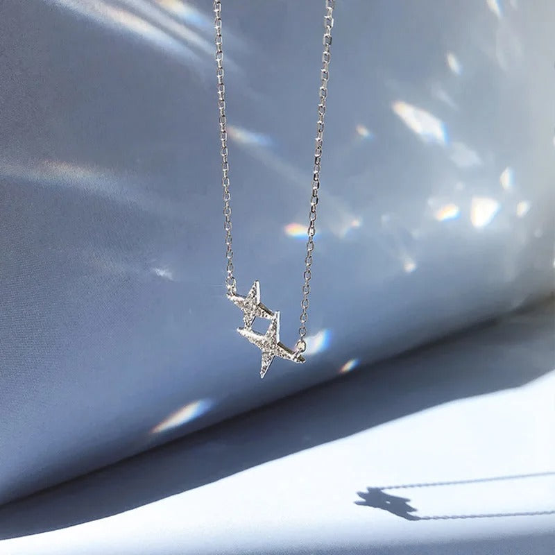 Brand New 925 Sterling Silver Star Necklace One Large Small Two Stars Pendant Clavicle Chain Gift Ladies Fashion Jewelry