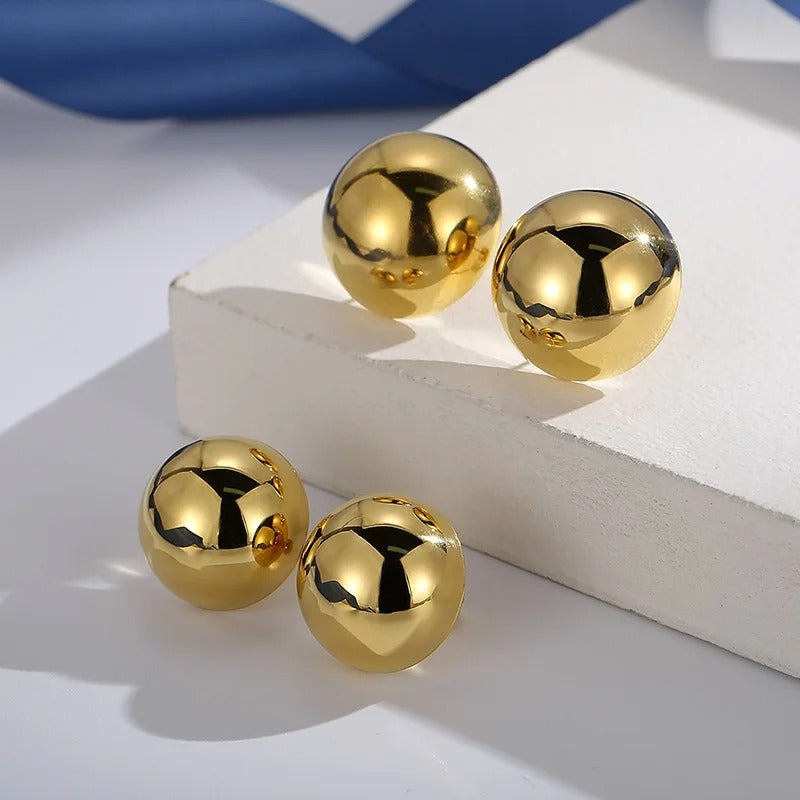 Elegant Stainless Steel Earrings for Women Round Hollow Polished Women's Ear Stud Simple French Party Wedding Jewelry