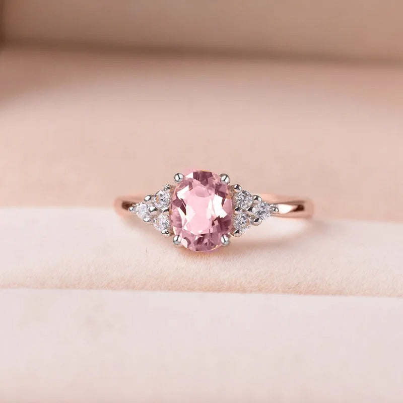 14K Rose Solid Gold Rings for Women Ruby Pink Fine Jewelry for Luxury Wedding Bands Anniversary Rings Gift Women