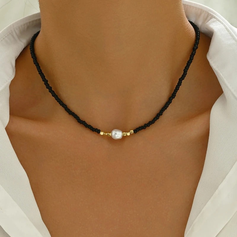 Vintage Woven Rice Beads Beaded Necklace Women's Fashion Simple Design Holiday Party Accessories Gift