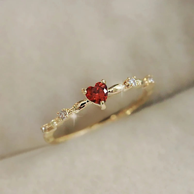 Huitan Red Heart Cubic Zirconia Ring Luxury Gold Color Women’s Wedding