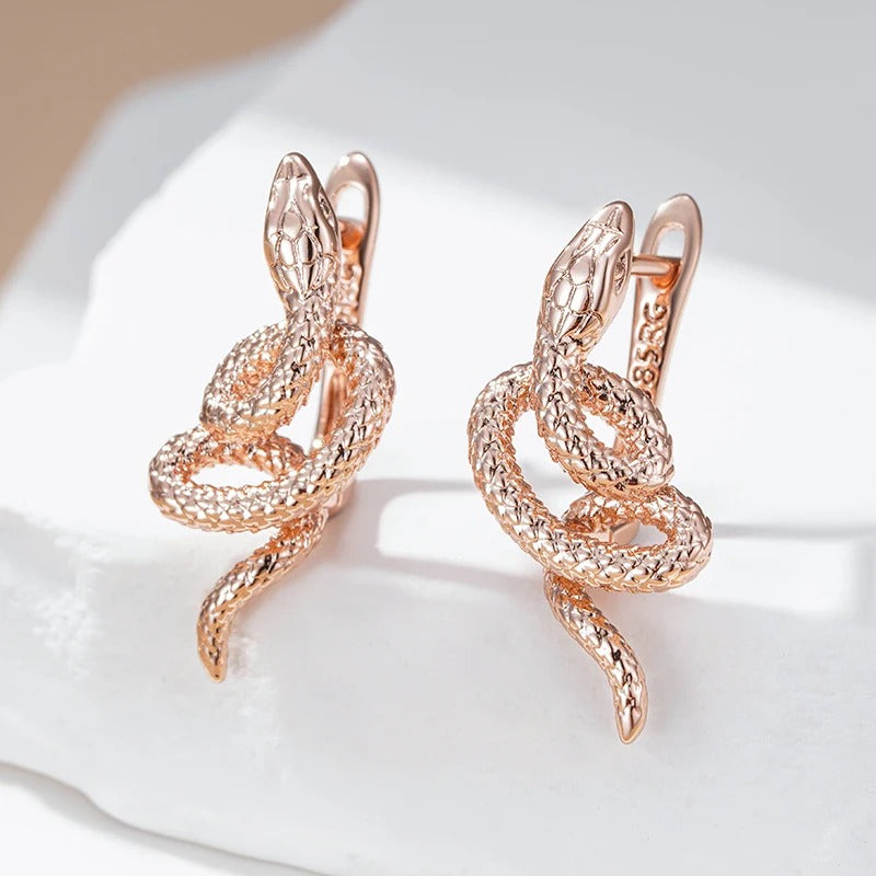 585 Rose Gold Snake Drop Earrings For Women Unique Heavy Metals Punk Rock Vintage Animal Jewelry
