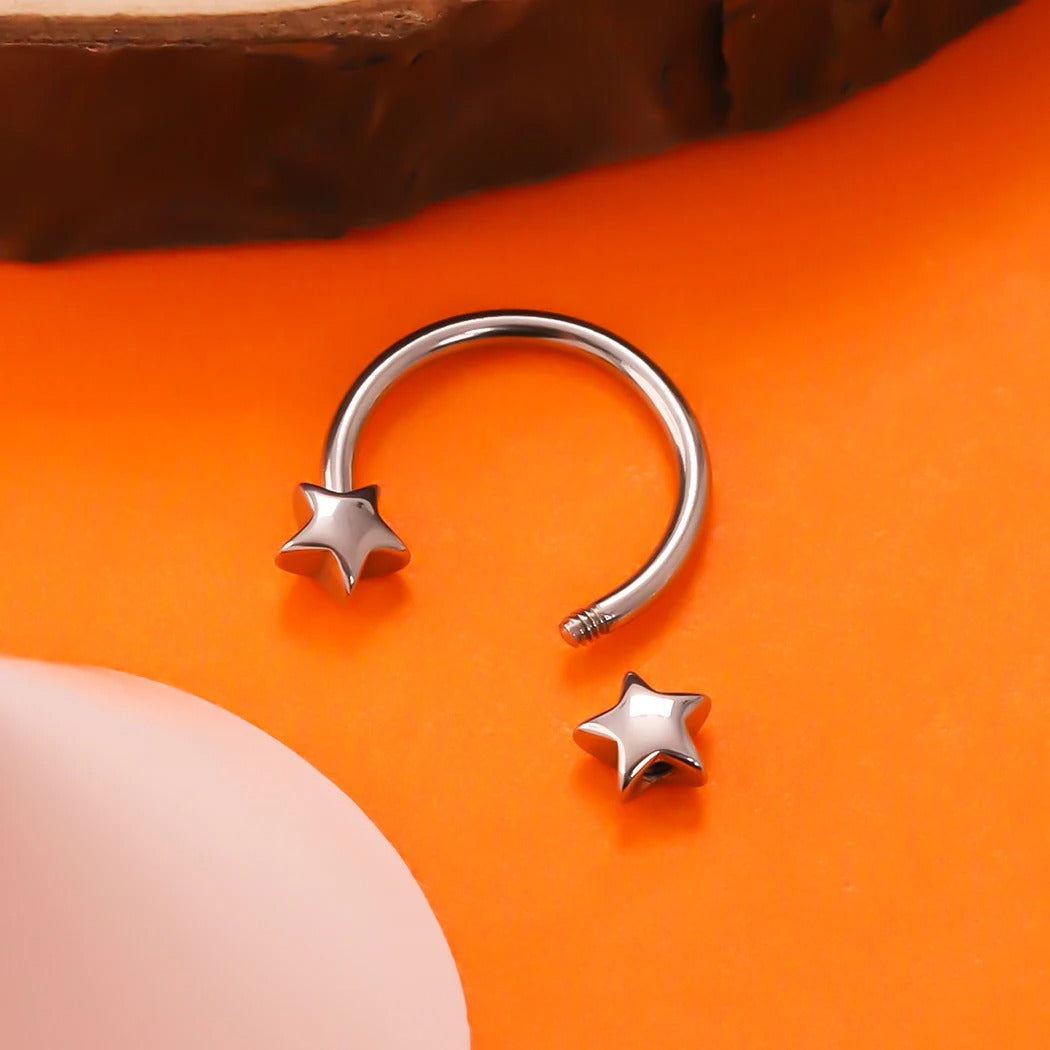 JHJT 16G Stainless Steel Horseshoe Nose Piercing Star Septum Nose Ring Women Nostril Body Jewelry