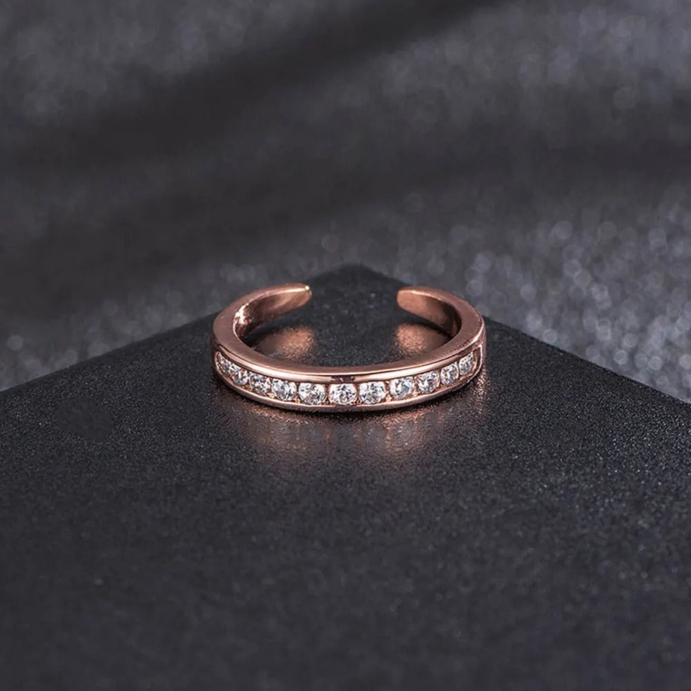Simple Alloy Crystal Foot Ring Adjustable Opening Toe Ring for Women Girl Summer Beach Vacation Jewelry Finger Ring