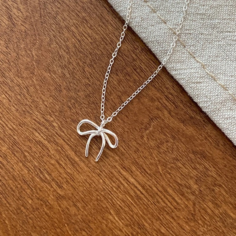 925 Sterling Silver Cute Bowknot Pendant Necklace For Women Girl Charm Chain Fashion Jewelry Accessories