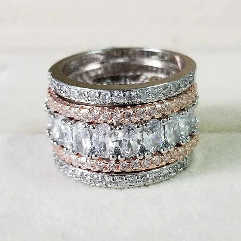 Luxury Two-Tone Wide Rings for Women Full Brilliant Cubic Exquisite Superb Party Jewelry Trendy Chic Accessories.