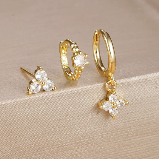 3PCS Exquisite Zircon Pendant Hoop Earrings Set Stainless Steel Geometry Triangle Cartilage Piercing Earring Statement Jewelry