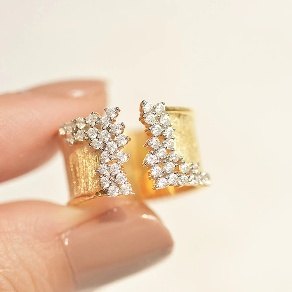 Trendy Luxury Gold Color Cubic Zirconia Ring for Women Modern Wide Band Finger Ring OL Style Female Jewelry