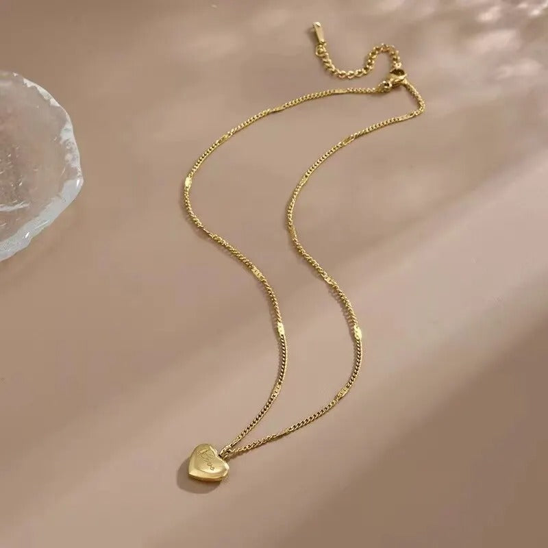 1pcs Gold-color Necklace Simple Fashion Peach Heart Engraved Love Collarbone Chain Holiday Gifts