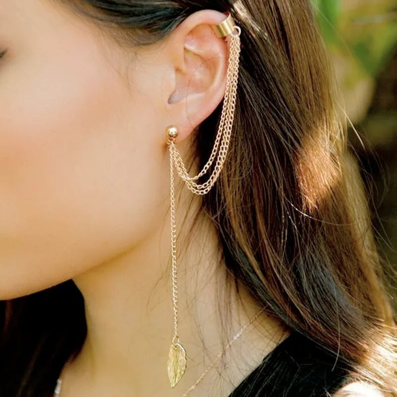 1pcs Earrings Jewelry Fashion Personality Metal Ear Clip Leaf Tassel Ear For Women Gift Pendientes Ear Cuff Caught In Cuffs