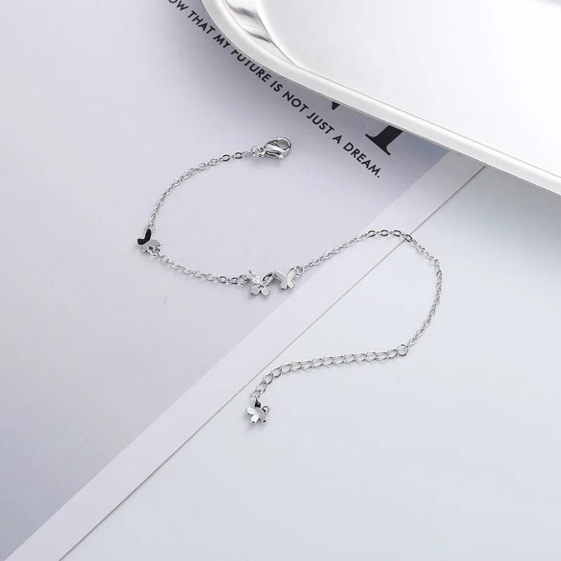 925 Silver Diamond-Studded Butterfly Bracelet Women's Fashion Temperament Flower Adjustable Bracelet