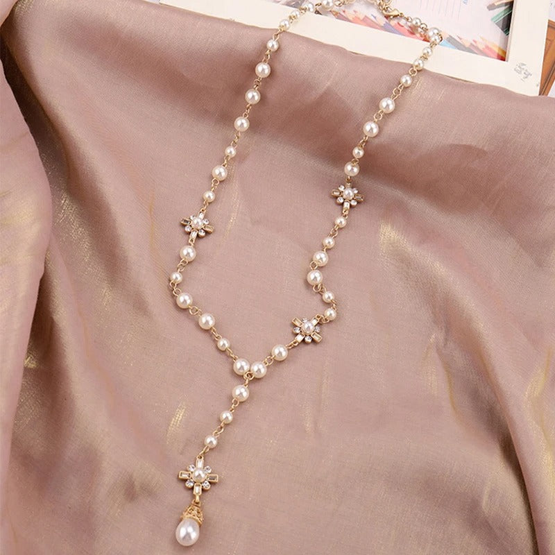Fashion Pearl Long Double Layer Pendant Necklace Sweater Chain Accessories