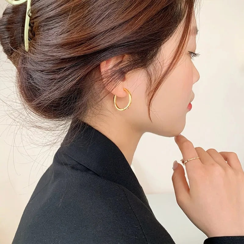 Classic Simple Round Hoop Earrings Women Circle Shiny Jewelry