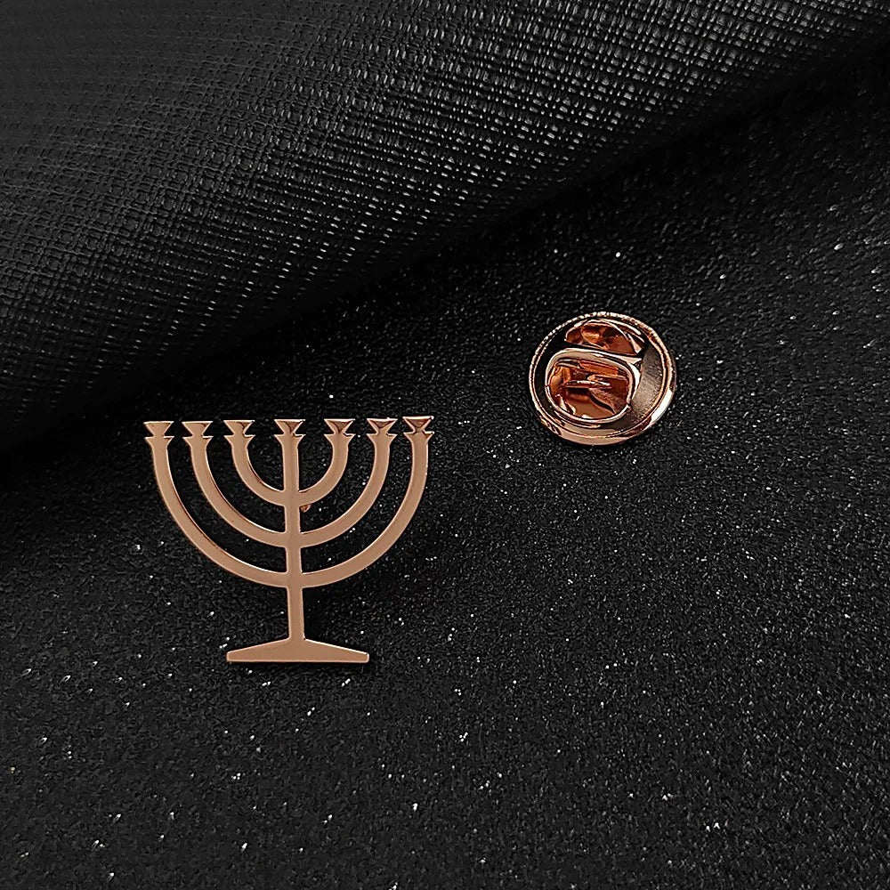 Jewish menorah men's brooch stainless steel lapel pin suit shirt decoration accessories wedding groomsmen gift