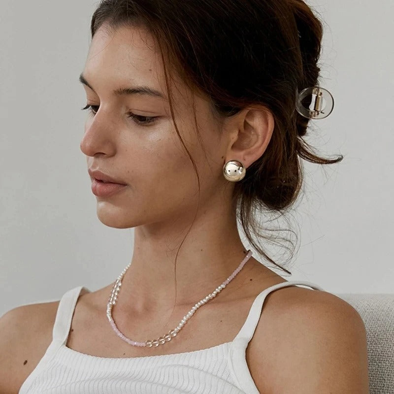 Fashion Half Metal Round Stud Earrings Women’s Party Jewelry