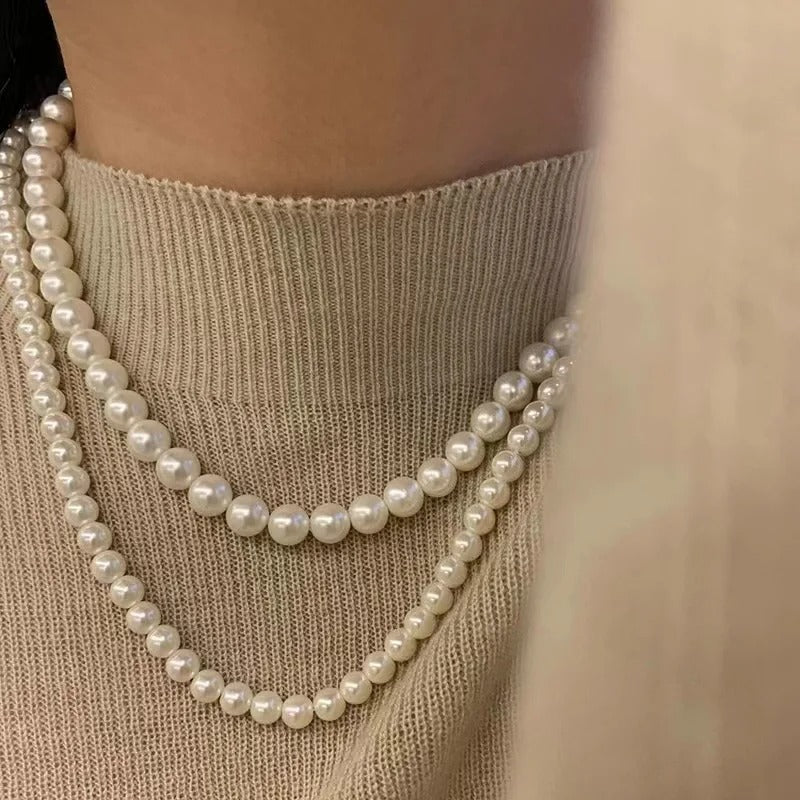 French Retro Pearl Chain Necklace For Women Simple Acrylic Ball Choker Fashion Party Jewelry Versatile Accessories
