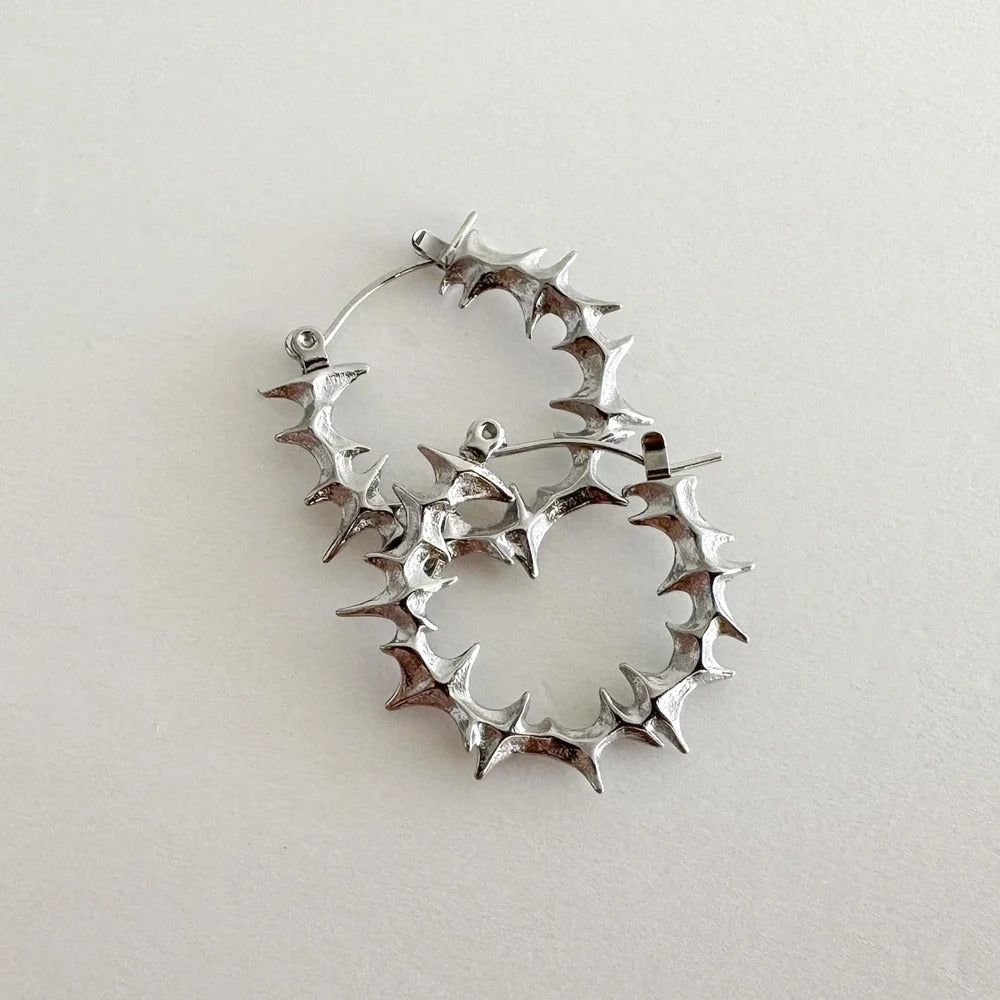 Y2K Gothic Silver Color Spiked Hoop Earrings for Women Grunge Korean Fashion Punk Spike Edgy Earrings