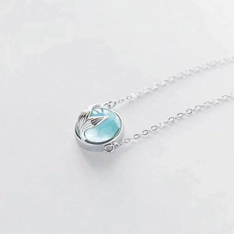 Romantic Mermaid Tail with Blue Stone Design Women's Pendant Necklace Fancy Neck Accessories for Party Girl Gift Jewelry