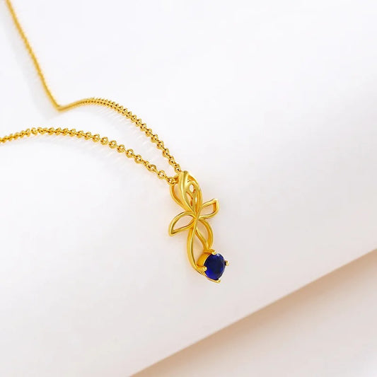 Fashion 18 K Gold Color Sapphire Flower Pendant Necklace for Women Bride Clavicle Chain Birthday Wedding Jewelry Gifts