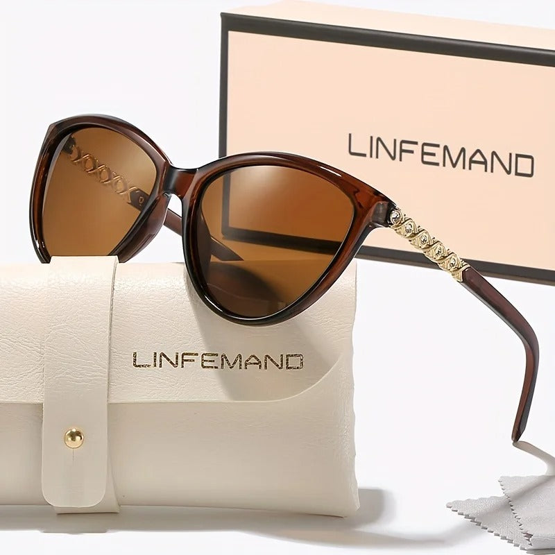 LINFEMAND Cat Eye UV400 Sunglasses with Engraved Design