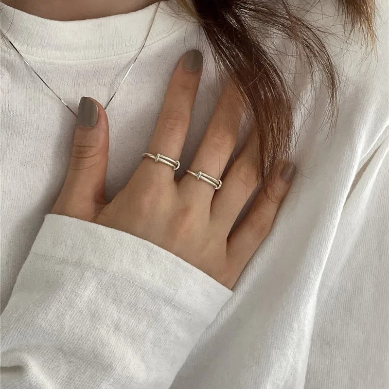 925 Silver Line Adjustable Ring For Women Fine Jewelry Minimalist Accessories