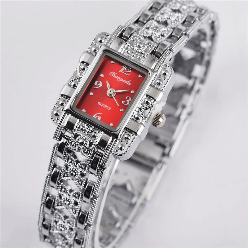 Women Watch Rectangle Dial Silver Stainless Steel Crystal Watches Fashion Quartz For Women ladies