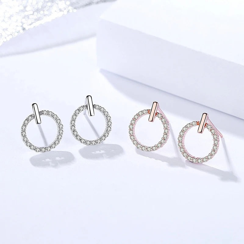 New Fashion Rock Round Rhinestone Stud Earrings 925 Sterling Silver Simple Elegant Circle Punk Drop Ear Stud Women Jewelry Gift