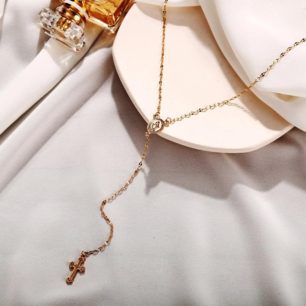 2025 New Fashion Vintage Christian Cross Bohemia Religious Rosary Pendant Necklace For Women Charm Jewelry Gifts