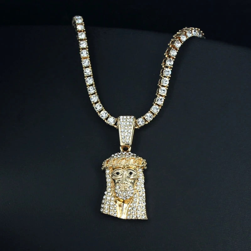 Jesus Christ Piece Head Face Pendant For Men Women Iced Out Shining Crystal Charm Necklace With Tennis Chain Hip Hop Jewelry