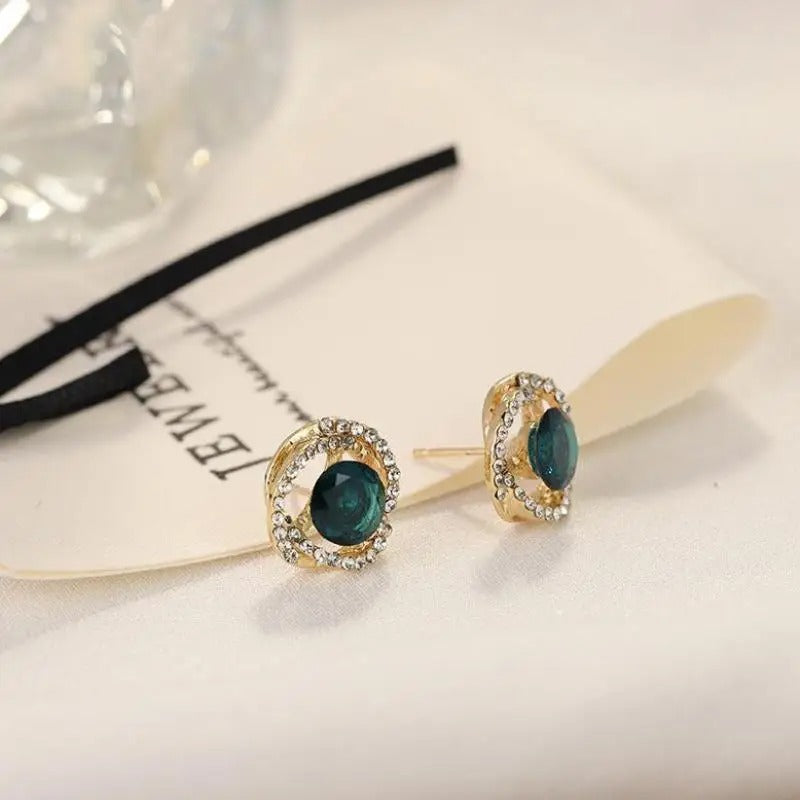 Exquisite Korean Fashion Crystal Earrings For Women Jewelry 2025 Trending New Luxury Women's Noble Green Zircon Stud Earrings