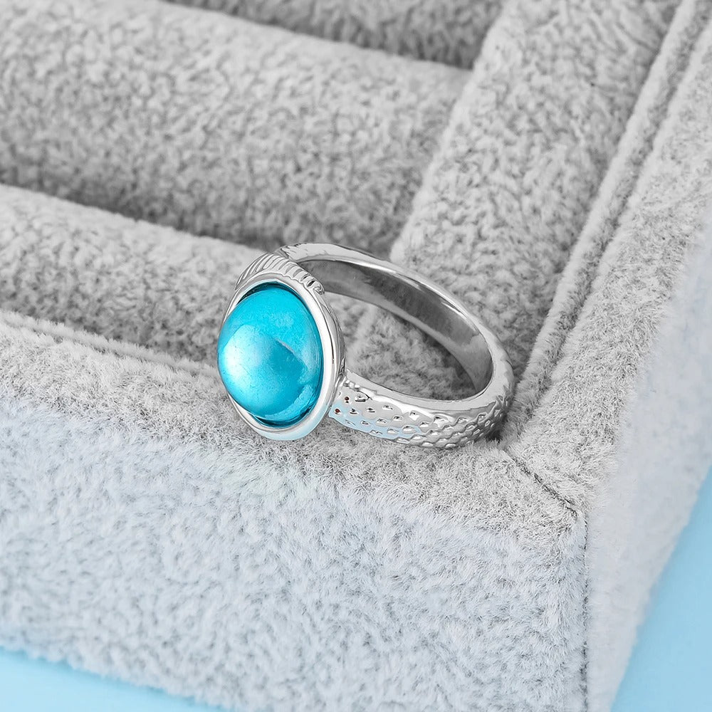 Blue Stone H2O Mermaid Ring Classic Retro TV Luxury Inlaid Crystal Jewelry Accessory Woman Girls Fan Daily Matching Jewelry Gift