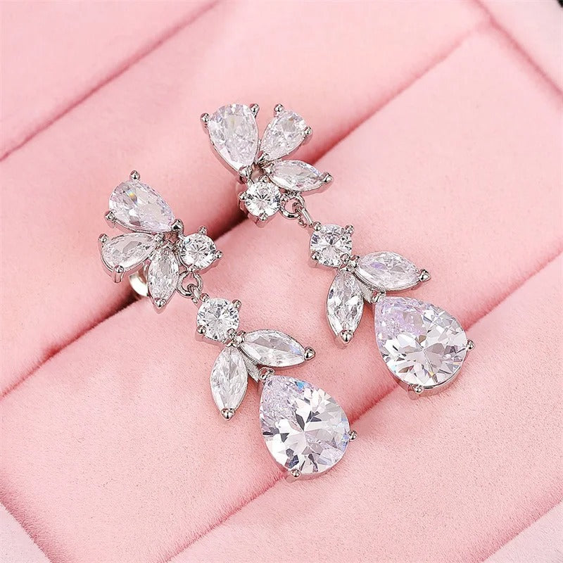Elegant CZ Dangle Earrings Women Wedding Bridal Jewelry