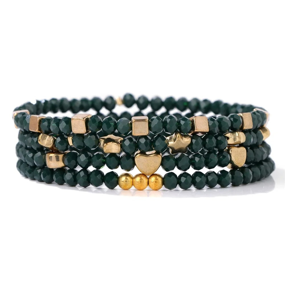 4Pcs/set Shinning Crystal Beads Elastic Bracelet Colorful Crystal Glass Beaded Bracelet Bangles Set For Women