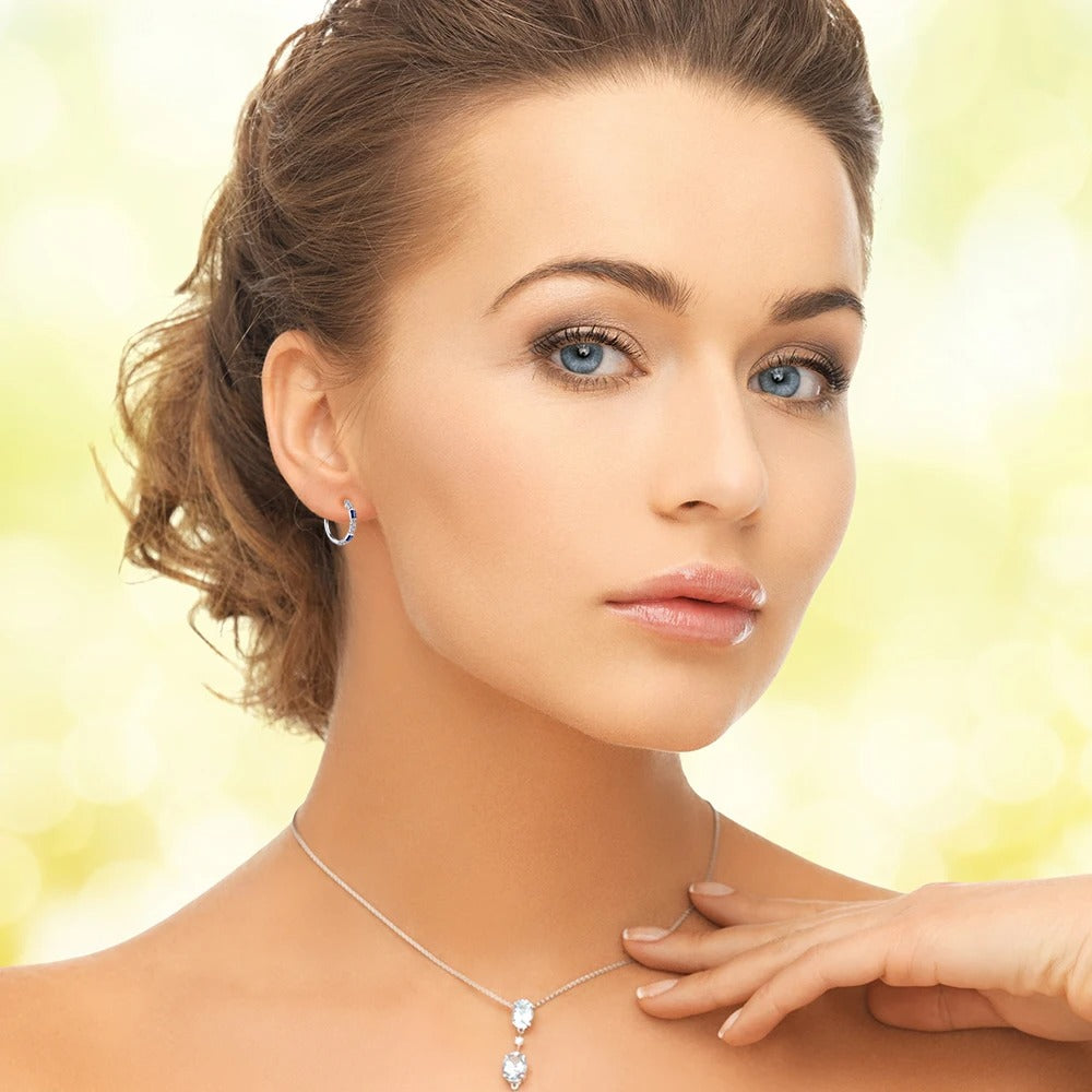 Versatile Blue CZ Hoop Earrings Women Small Round Fashion Jewelry