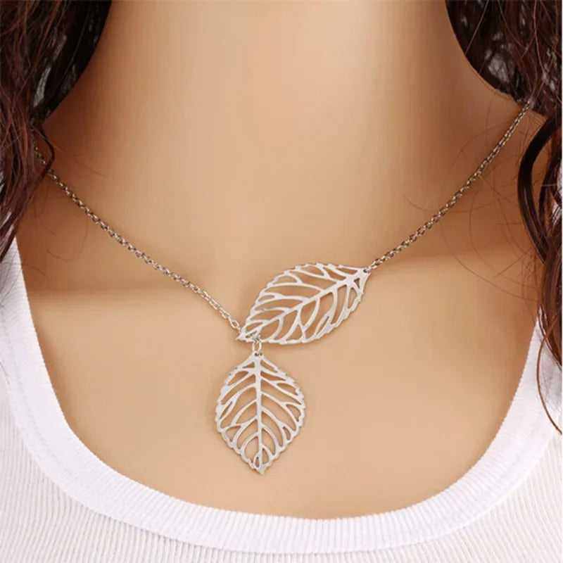 Delysia King Leaf Necklace /double leaf clavicle chain