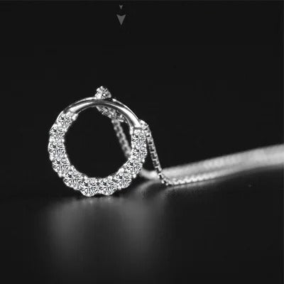 Hot Sale Promotion New Shiny Zircon Crystal Circle 925 Sterling Silver Women's Pendant Necklaces Jewelry Gift